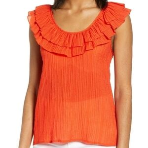 Endless Rose Orange Ruffle Scoop Neck Blouse Size XS